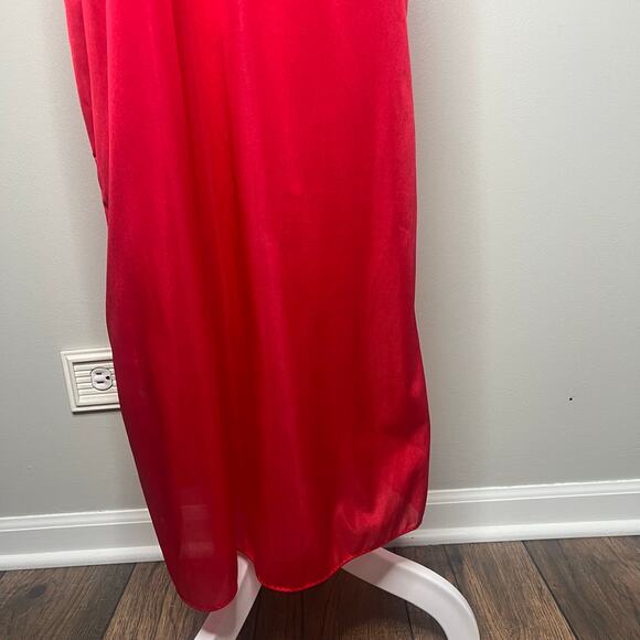 Vintage Red Lingerie Long Nightgown Feather Trim Size Small Side Slit Sexy USA - Picture 5 of 11